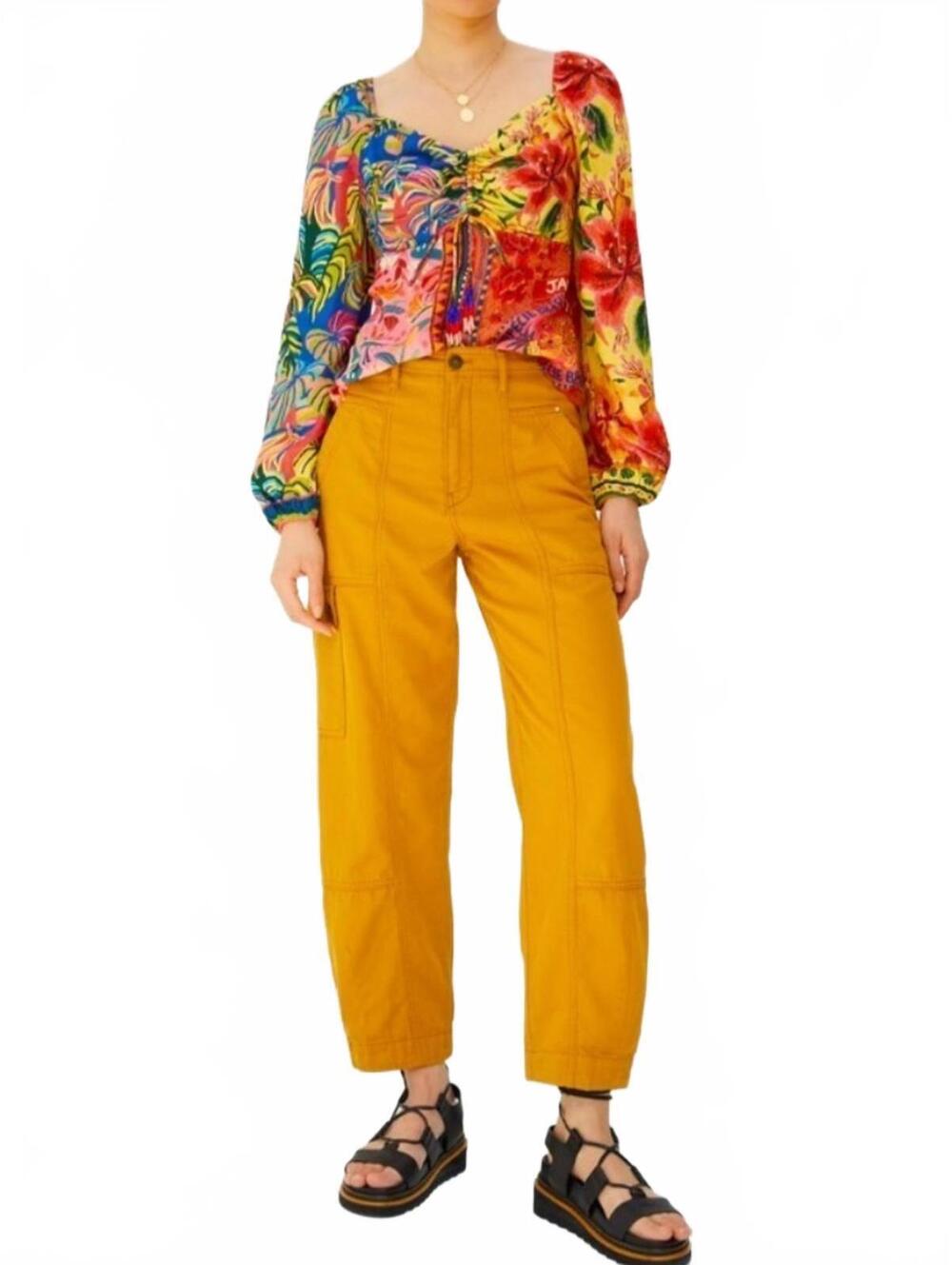 FARM Rio x Anthropologie Tropical Floral Puff Sleeve Blouse XS - Picture 2 of 9